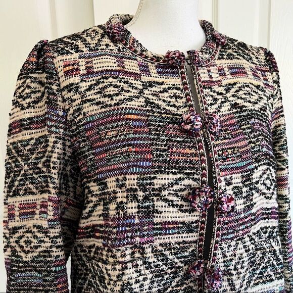 Zara Jacquard Jacket Cardigan Wool / Cotton Blend in Multicolor Large - Picture 6 of 13